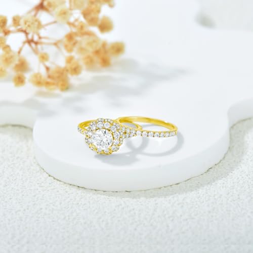 2.14 Carat (ctw) Round-Cut Moissanite Wedding Engagement Ring Set for Women, White Gold Bridal Sets Wedding Band Engagement Rings, Customizable 925 Sterling Silver, 10k gold, 14k gold, 18k gold4