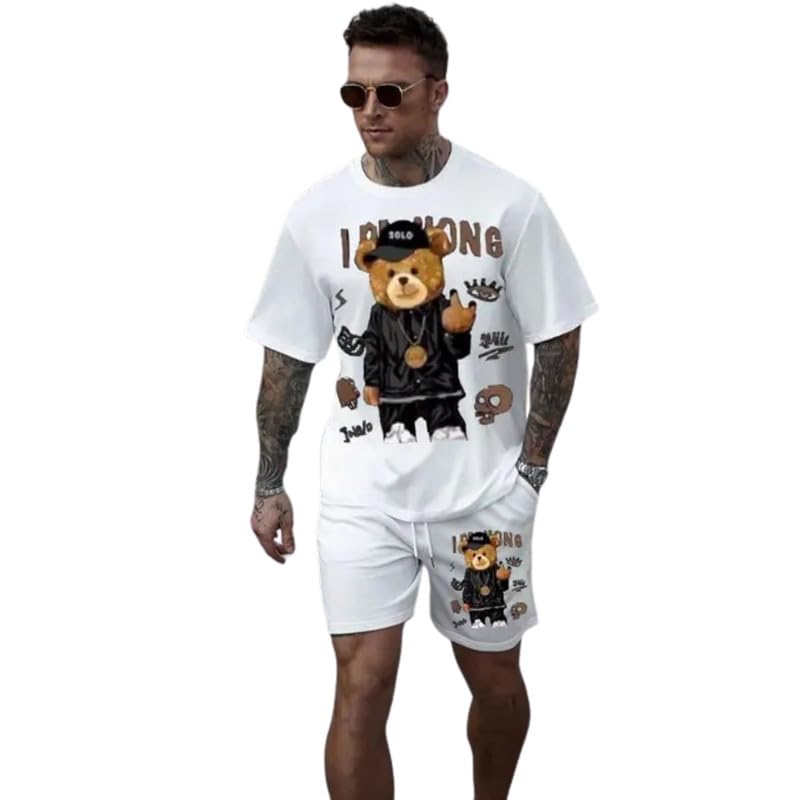 Satguru Enterprise Trendy Big Print Shorts Set for Men Cotton Co-ord T-Shirt & Shorts Combo Stylish Summer Outfit for Gym, Home, Travel & Casual Wear
