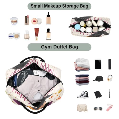 Halloween Travel Gym Bag, Halloween Pumpkin Cat C Weekender Overnight Duffle for Women with Toiletry Bag Travel Swim4