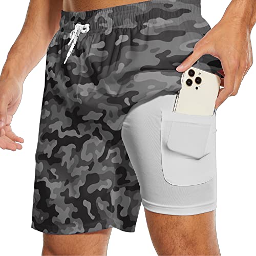 Camouflage Men's Swim Trunks with Compression Liner Stretch Beach Swim Shorts Swimsuit Swimwear2