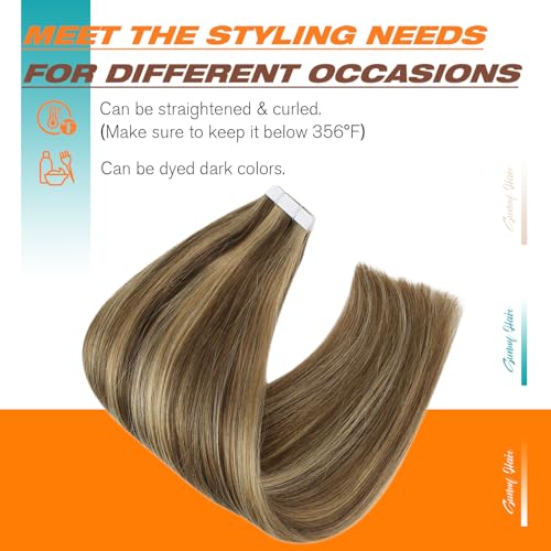 Image of Sunny Hair Brown Tape in Hair Extensions Human Hair 22 Inch for Photo Days