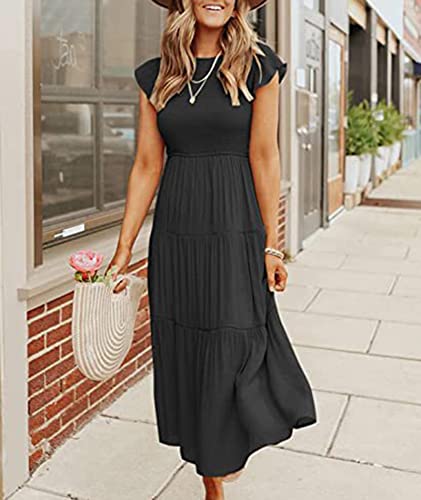 Image of Sexyshine Women's Square Neck Halter Lace Up Criss Cross Maxi Dress Tie Back Sleeveless Smocked Ruched A Line Dress
