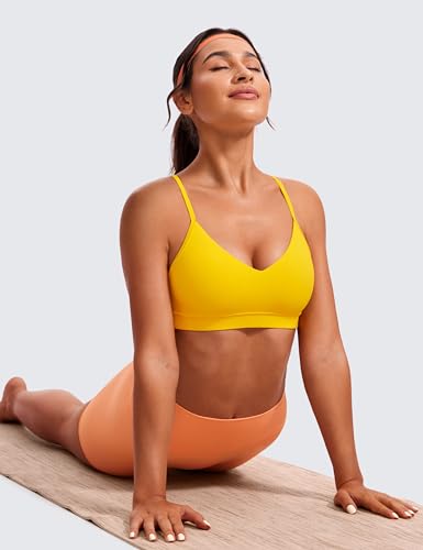 Image of CRZ YOGA Butterluxe V Neck Sports Bras | Light Support, Removable Pads, Yoga, Extremely Soft, Square Back, Adjustable Spaghetti Straps, for Women