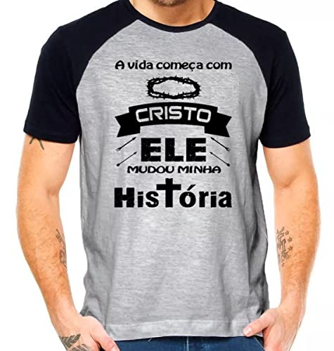 Camiseta masculina “A vida começa com Cristo”