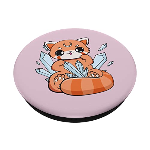 Kawaii Pastel Goth Red Panda Cute Chibi Anime Otaku PopSockets Swappable PopGrip, Black - Image 2
