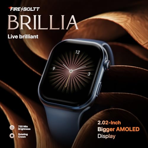 Image of Fire-Boltt Brillia Smart Watch 2.02 inch Super AMOLED Display, Bluetooth Calling, SpO2, Heart Rate Monitor, 120+ Sports Modes, Fitness Tracker, Voice Assistant, Smart Watch for Man & Women