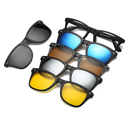 Image of 6 In 1 Polarized Magnetic Clipon Rectangular UV Protected Sunglasses Eye Glasses With 400 Night Vision Men Women Unisex