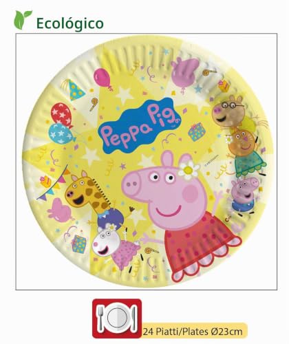 Miniatura 5 de Ciao - Kit Vajilla De Fiesta Peppa Pig Peppa S Birthday Para 24 Personas 112 Pcs: 24 Platos Ø23cm, 24 Platos Ø18cm, 24 Vasos 250ml, 40 Servilletas 33x33cm De Papel Compostable Eco-Friendly