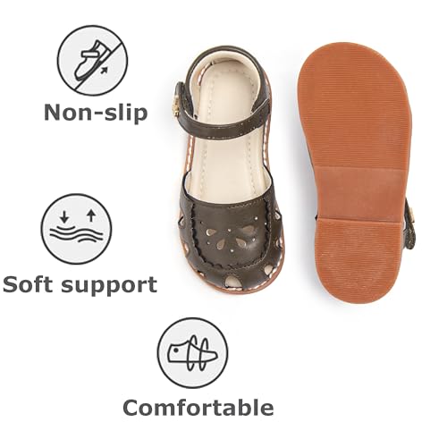 Image of THEE BRON Toddler Girls Closed-Toe Sandals Sweet Retro Cutout Summer Dress Shoes