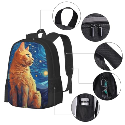Commuter Unisex Ginger Cat Starry Night Backpack Spacious Compartments for Work Essentials Casual Outings & Trips 17 Inch4