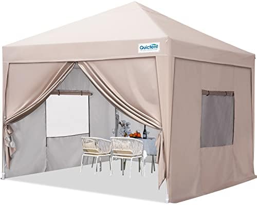Quictent Privacy 8x8 Ez Pop up Canopy Tent Enclosed Instant Canopy Shelter Portable with Sidewalls and Mesh Windows Waterproof (Tan)