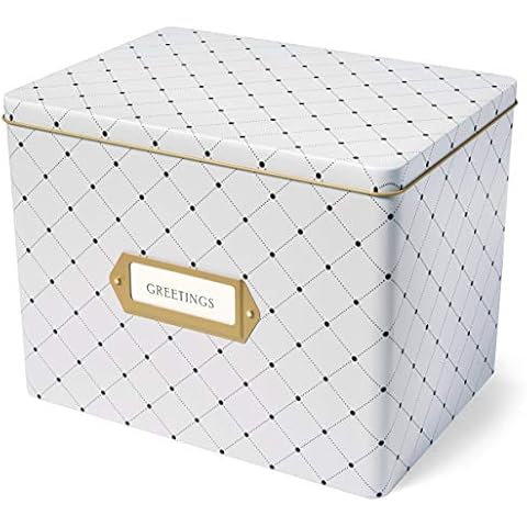 Jot & Mark Greeting Card Organizer Box Set | Decorative Tin, Tab Dividers, Matching Greeting Cards and Envelopes (Dots) Cover