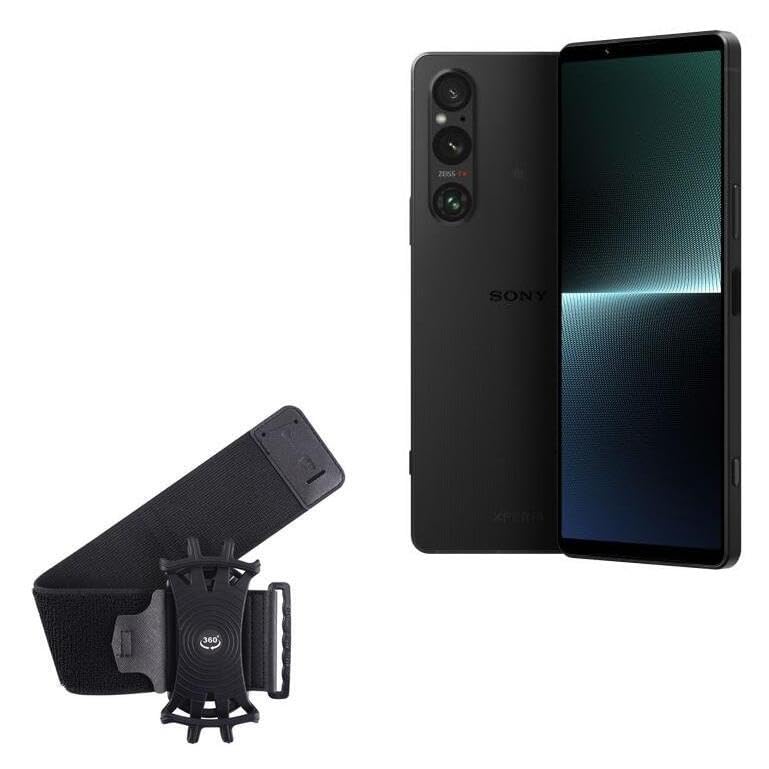 BoxWave Holster Compatible with Sony Xperia 1 V - ActiveStretch Sport Armband, Adjustable Armband for Workout and Running - Jet Black