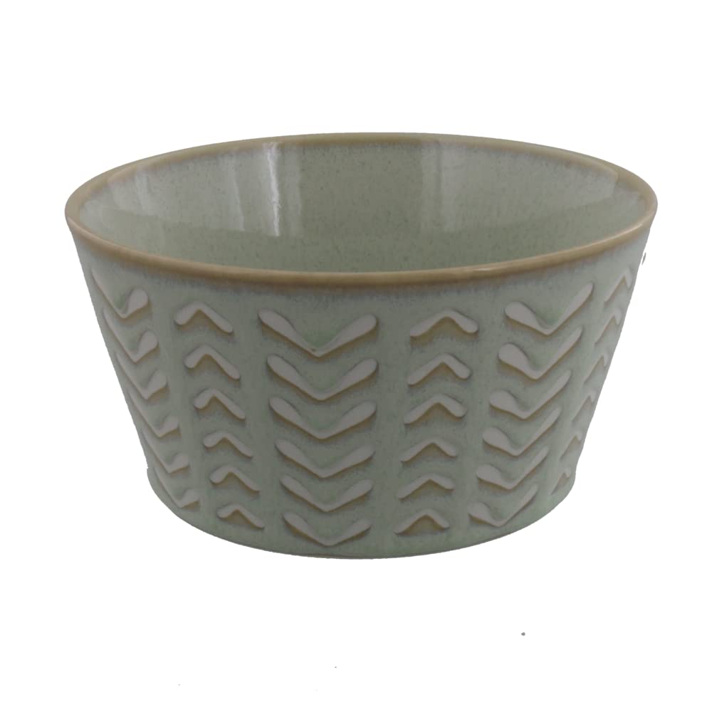 Trapezoid Salad Bowl - Green Herringbone, 5.1"
