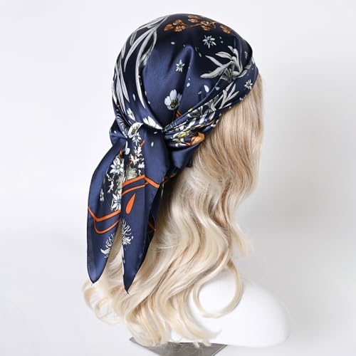 Silk Feeling Scarf Medium Square Satin Head Hair Scarf for Women 27.5 × 27.5 inches2