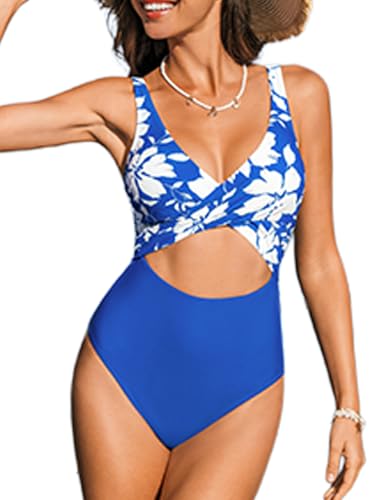 CUPSHE Women's One Piece Surplice Neck Front Cutout Bathing Suit Wide Adjustable Straps