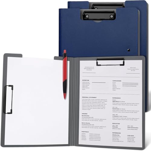 Image of A4 Clipboards File Folder | 360 Degree Flip Sturdy Writing Pad with Strong Metal Dual Clip | Multi-Functional Binder File Folder for School, Office, Artists & Professionals (2, Blue)