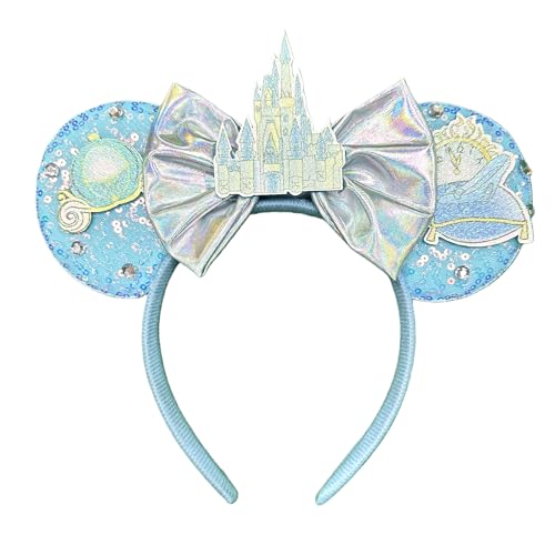 KICOFIT Mouse Ears Headbands Women Mice Ears Headhand Bows Shiny Glitter Birthday Party Themed Events (Blue)