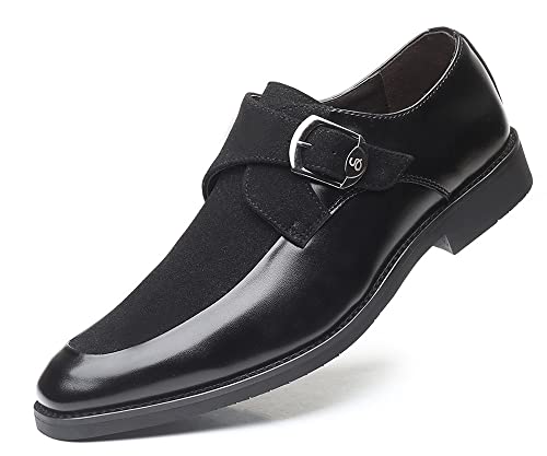 Santimon Mens Leather Monk Strap Slip-On Oxfords Formal Loafer Square Toe Classic Casual Shoes