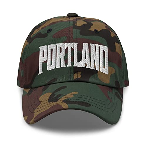 Portland Oregon OR Embroidered Dad Hat Green Camo