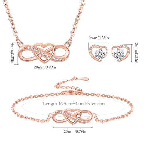 Set de collar y pulsera de corazón infinito con acabado en oro rosa 5