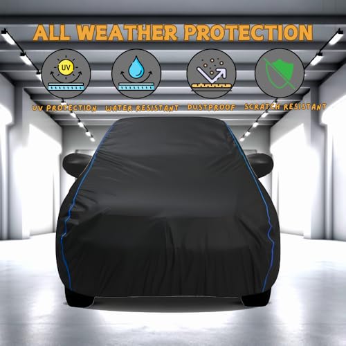 Image of Kerwa Car Body Cover Waterproof Compatible with Avventura | Scratch Proof, Anti-Dust, UV Protection with Windproof Buckle Strap and Mirror Pockets, Bottom Elastic Fitted-Black