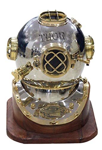 Scuba DEEP Diving Divers Helmet Mark V US Navy Vintage with Base Silver & Brass Rustic Vintage Home Decor Gifts