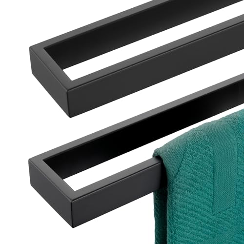 Image of KOKOSIRI Towel Holder Matte Black Bath Towel Bars 24-Inch Kitchen Rack Stainless Steel for Bathroom Hardware Wall Mounted, 2 Pack B4008BK-L24-P2