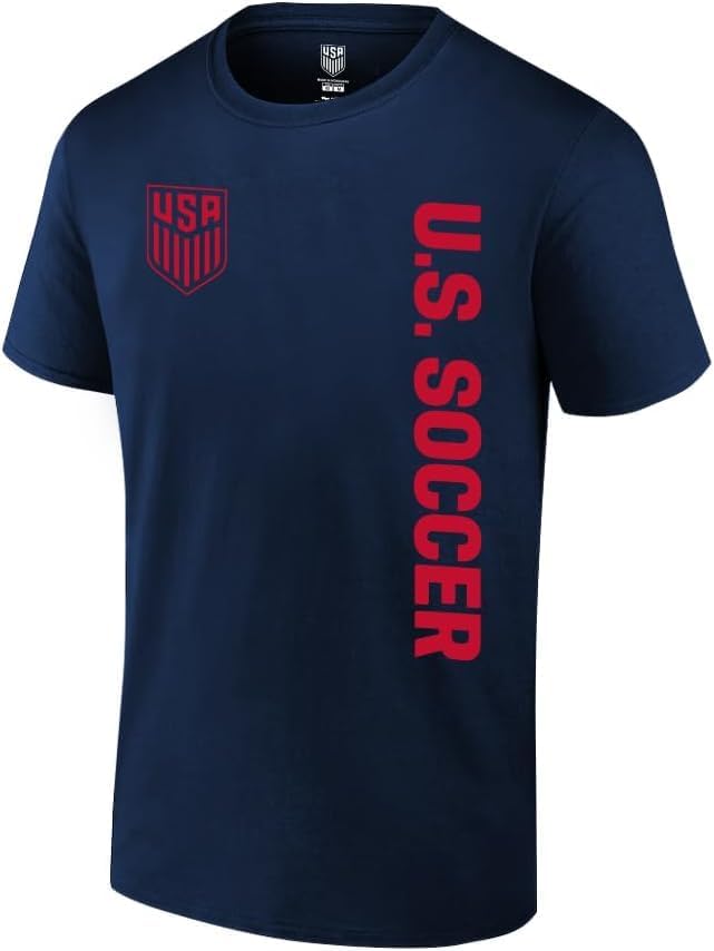 Icon Sports U.S. Soccer Federation USMNT Logo Adult T-Shirt Navy Straight US Soccer w/Red Logo - Large