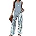 Summer Two Piece Sets Women, Women's 2 Piece Sets 2025 Summer Groovy, Floral Plain Layered Top Printed Wide Leg Pants Sets (Color / 14,XL)
