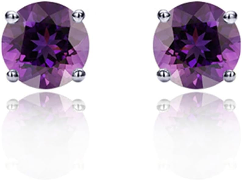 Sterling Silver 8mm Round CZ Earrings Casting Prong Setting Stud Earrings, 13 Colors