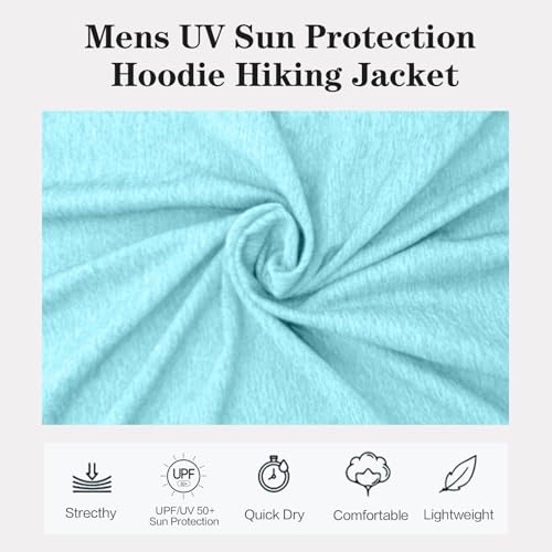 Mens UPF 50+ UV Full Zip Shirt Sun Protection Hoodie Jacket with Thumb Holes Cooling Lightweight Fishing Hiking Cooling Shirts for Men(Aqua Blue-4XL)