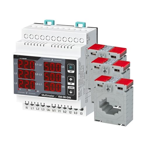 EM-06-DIN マルチメータ、三相電圧(L-L)、(L-N)、アンペア、周波数、フェーズシーケンス表示パネルメーター 12 in 1 個(カラー:3CT 100A)