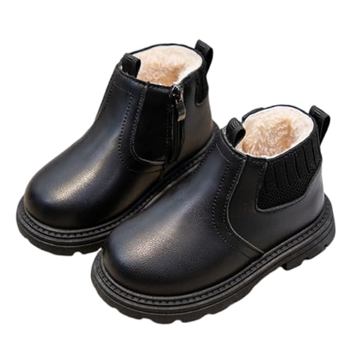 Girls Ankle Boots Kids Side Zipper PU Leather Fleece Chelsea Booties Winter Warm Waterproof Outdoor Snow Shoes3