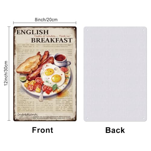 SUPERDANT English Breakfast Metal Signs Funny Breakfast Tin Signs Taste of London Wall Plaques Funny Signs and Plaque Kitchen Metal Sign for Home Bar Kitchen Restaurants Pub Man Cave Vintgae Decor - Image 2
