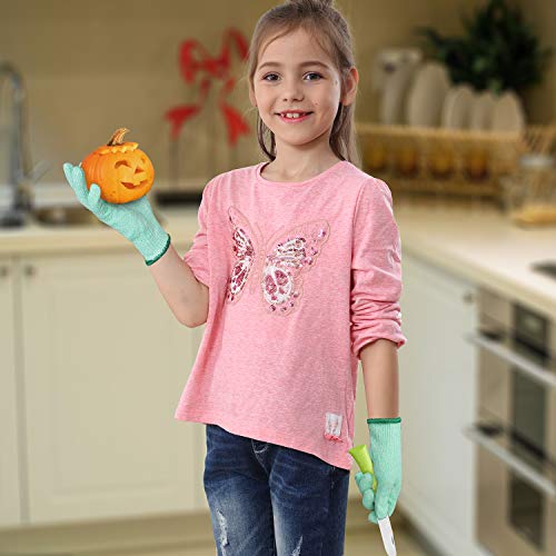 EVRIDWEAR Kid Sized Cut Resistant Work Gloves for Kitchen Use, Crafts, DIY, Garden and Yard works. Children Food Grade Kevlar Safety Gloves for Hand Protection from knives and Scissors M Green