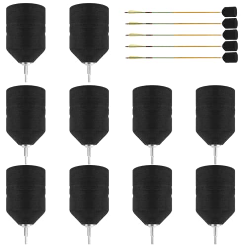 yeesport 10 Pack Foam Arrow Tips, Black Foam Archery Arrowheads, Soft Sponge Arrow Heads Tips Broad Heads for Archery Combat Game CS Shooting Practice