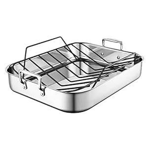 Le Creuset Stainless Steel Roasting Pan with Nonstick Rack, 16.25″ x 13.25″, Large