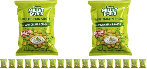 Image of Manna Millet Bytes Multigrain Shotz,Baked No Maida Puff Snack, Sour Cream and Onion. 140g (Pack of 2)