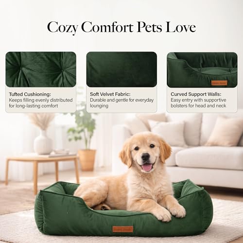 Image of Modern Threads Luxury Dog Bed - Comfortable Tufted Velvet Cushion for Small to Large Dogs - Machine Washable - Durable & Cute Sleep Space for Pets - Pamper Your Pet with Cozy Beds - Forest Green