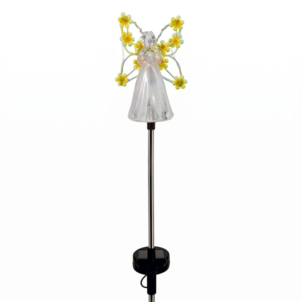 Angel Solar Lights Outdoor Garden, Solar Garden Lights, Waterproof Led Light Stakes for Lawn & Cemetery - Yellow Cemetery for Grave Angel Light for