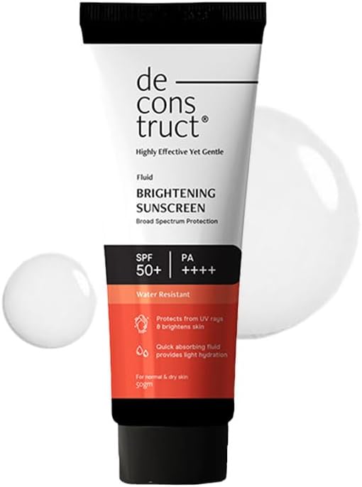 Deconstruct Brightening & Glow Sunscreen SPF 55+ And PA++++ | Dewy Sunscreen | For Dry Skin | Water Resistant, No White Cast, Quick Absorbing | For Women and Men | 50g