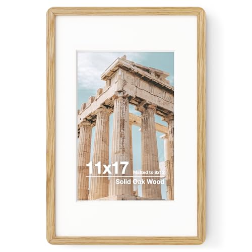 A2サイズ オーク無垢材 ポスターフレーム A3サイズ用マット・強化ガラス・吊り下げ金具一式付属 ナチュラルオーク (1個)