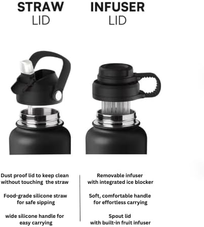 Miniatura 6 de Botella de agua con infusor de frutas de acero inoxidable de 32 onzas, sin BPA, a prueba de fugas, fácil de limpiar, botella deportiva reutilizable