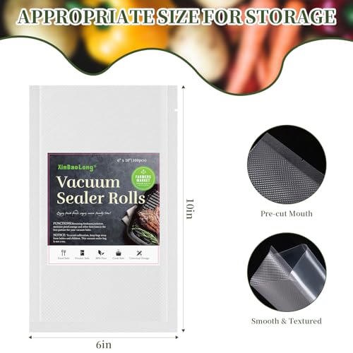 Image of Vacuum Sealer Bags, 6 inch x 10 inch, 100 Pcs | Commercial Grade, BPA Free, Sous Vide Cooking, Puncture Prevention, Customized Size, Kitchen Essentials