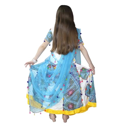 Image of Kaku Fancy Dresses Traditional Radha Costume for Girls - Red & Yellow Lehenga Choli with Dupatta | Indian Mythological Fancy Dress for Janmashtami - 14-17 Years