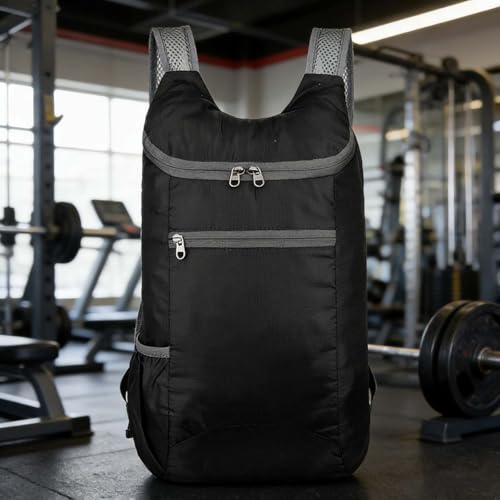 Mochila liviana plegable para viaje y excursión negra miniatura 4