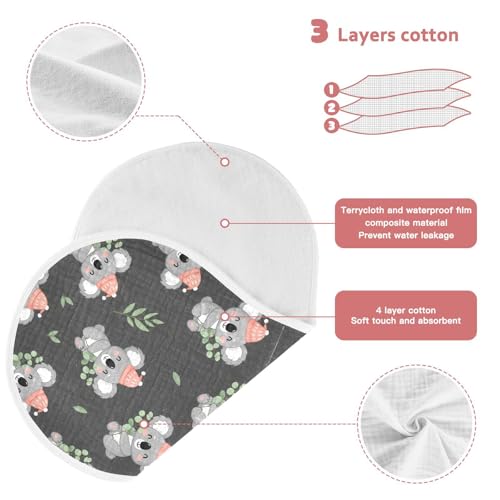 J JOYSAY Koala Leaves Gray Baby Burp Cloths for Boys Girls Large 22''x11'' Cotton 4 Layer Baby Bibs for Baby Unisex one sizex43