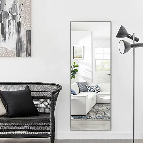 Image of NeuType 43 inchx16 inch Full Length Mirror with Standing Holder Aluminum Alloy Frame Floor Mirror Wall-Mounted Mirror for Living Room, Bedroom, Hanging or Leaning Against Wall, Silver (with Stand)