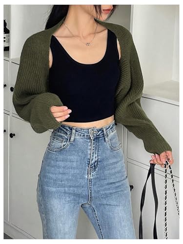 Image of SweatyRocks Women's Open Front Cropped Cardigan Long Sleeve Bolero Shrug Sweater